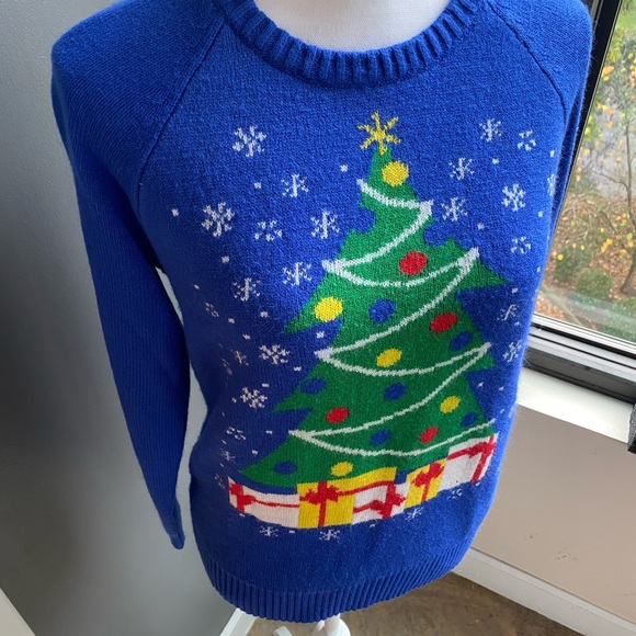 LOL Vintage Blue Xmas Tree Not So Ugly Sweater - Picture 3 of 8